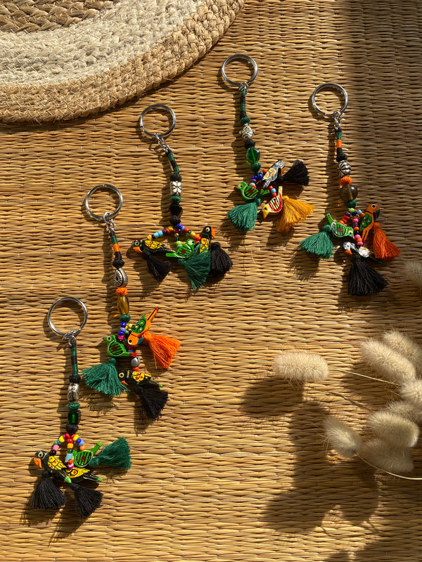 Bird Black Boho Tassel Keychain